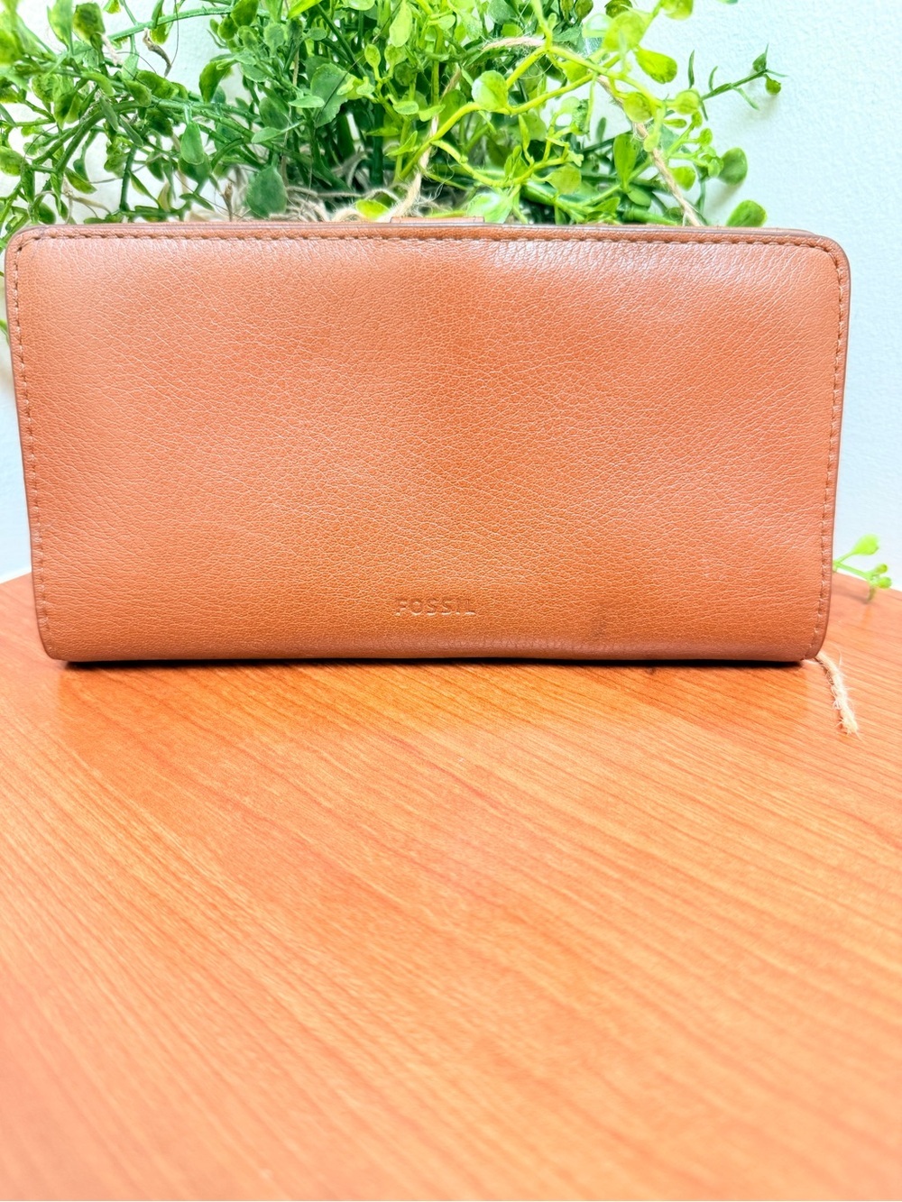 Fossil Liza Slim Bifold Clutch Wallet Brown Leather Bucket Leather Vintage EUC